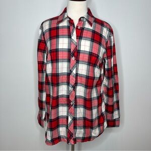 Talbots Red and White Plaid Button-Down Shirt Womens M